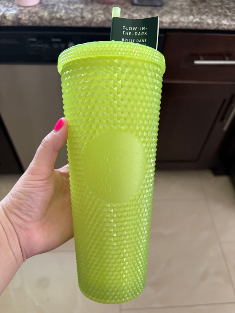 Starbucks Neon Yellow-Green Studded Glow Tumbler with Straw